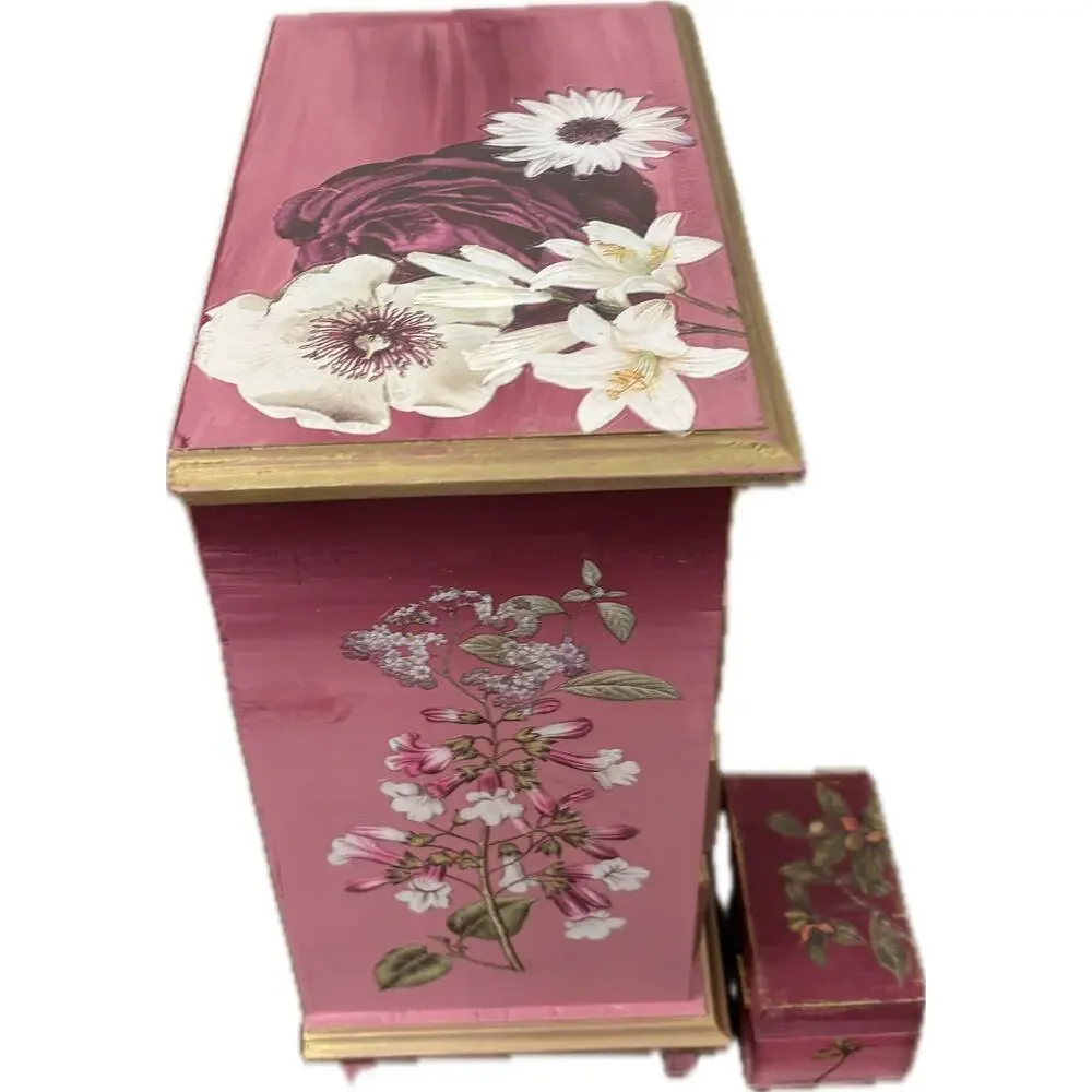 Upcycled Vintage Wooden Jewelry Box | Hand-Painted Dusty Pink & Maroon Ombre